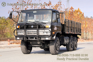 Dongfeng Black 6 × 6 Flathead หนึ่งและครึ่งแถว Cab Cargo Truck_ รถบรรทุกสินค้าแบบเปิดประทุนพร้อมระบบระบายความร้อนเบรก