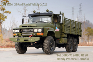 Dongfeng Pointed Cab สีเขียว 6WD รถบรรทุกสินค้า_หัวยาวแก้วเดี่ยว Cab 6 × 6 รถบรรทุก